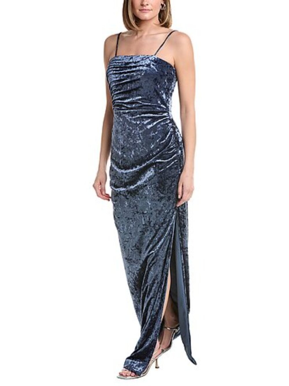 Renee Ruiz Stunning Women's Blue Strapless Velvet Burnout Column Gown, Size 6